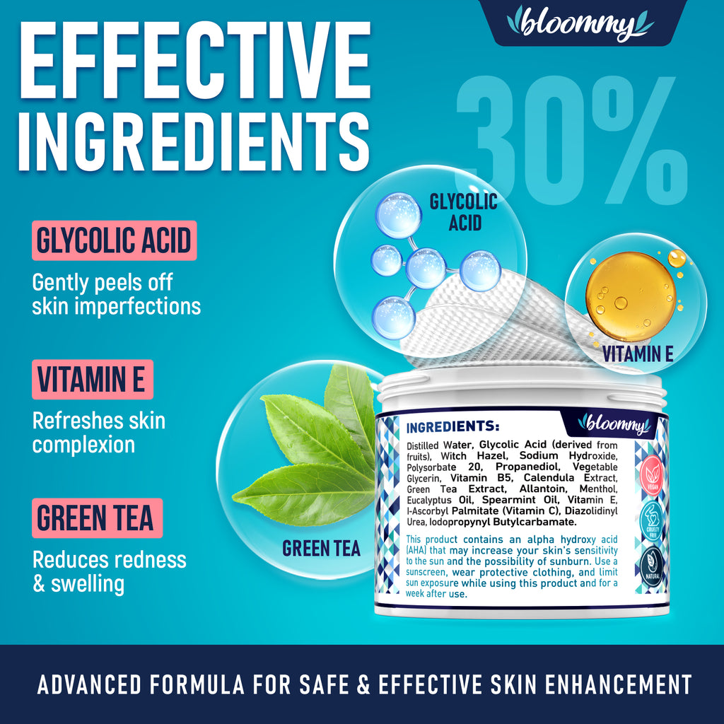 Glycolic Acid Peel Pads With Vitamin E & Green Tea